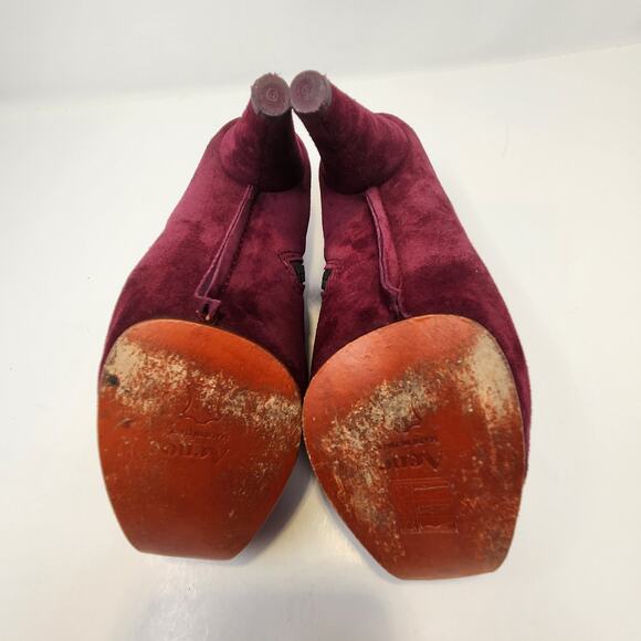 Acne Studios Burgundy Suede Ankle Heeled Booties Size 37 US 7 Zipper Platform - Picture 8 of 10
